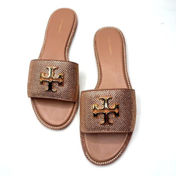 Tory Burch Womens Everly Slide Royal Suede Malva Crystal Gold Size 10 - Picture 3 of 5